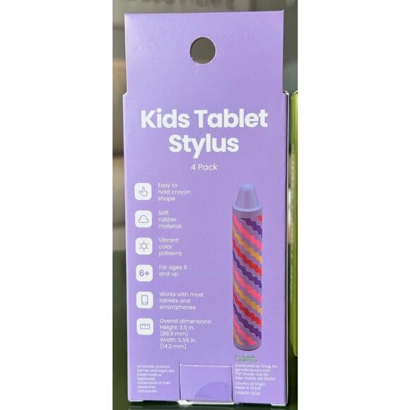 New Kids Stylus 4 Pack for Tablet & iPad | Fun Purple Patterned Pens - Picture 3 of 3